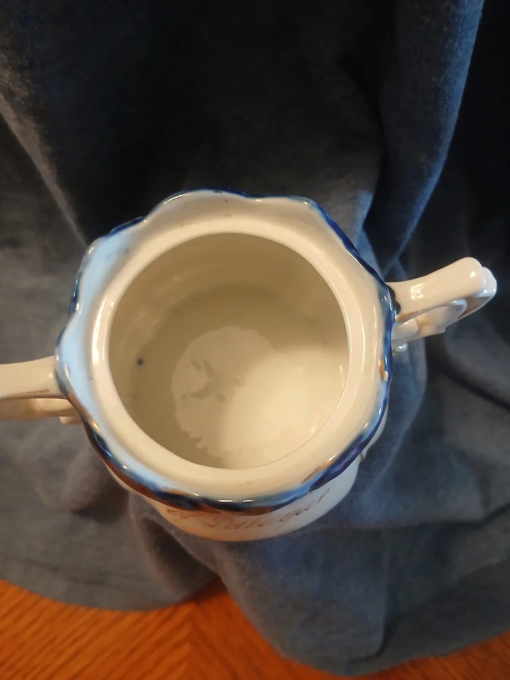 Antique Wheelock Germany Souvenier Sugar Bowl Cobalt Flow Blue Dubuque 1890s